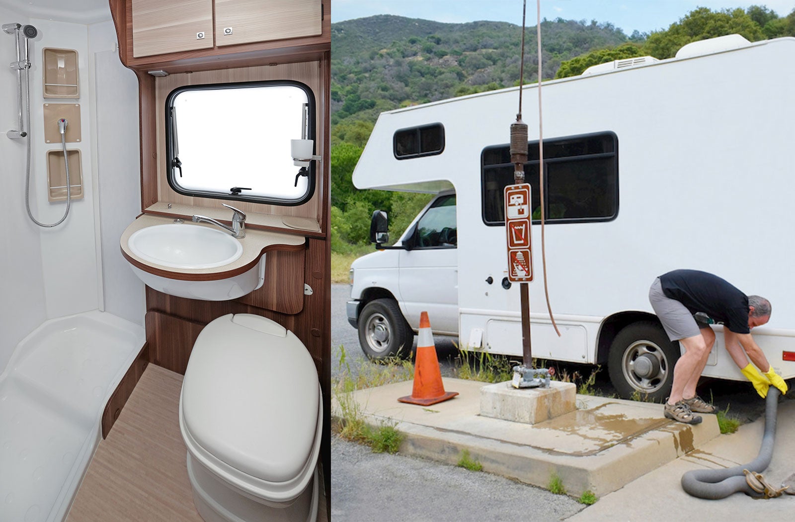 Portable RV/camper toilet and holding tank setup in Andrews, Texas
