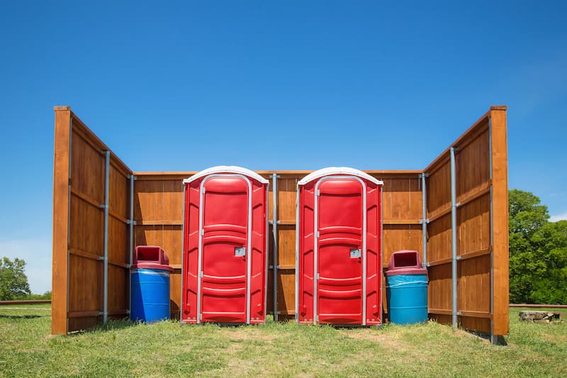 Short-term porta potty units staged for delivery in Andrews, Texas